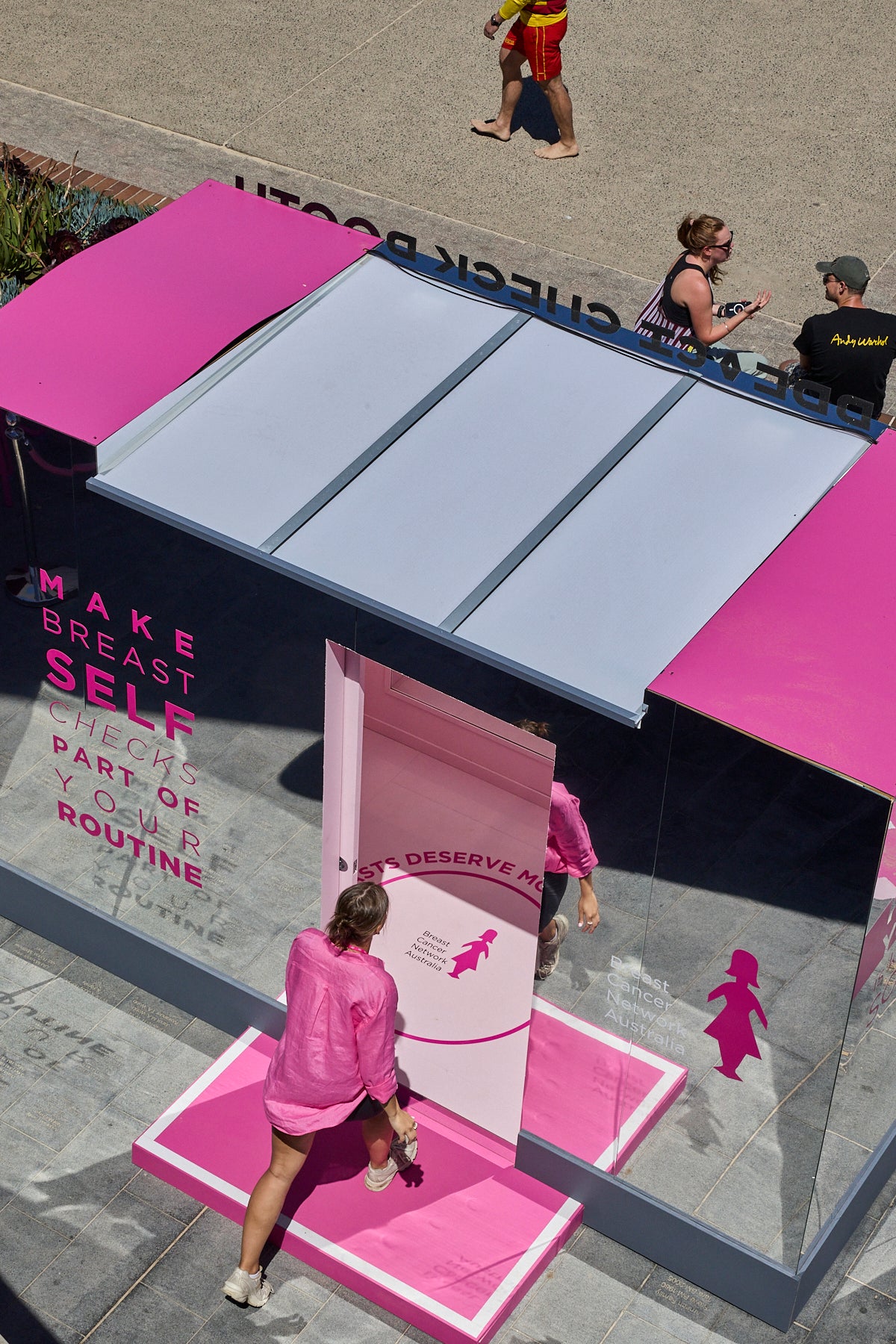 Mirrored and pink pop up booth for BCNA at Bondi