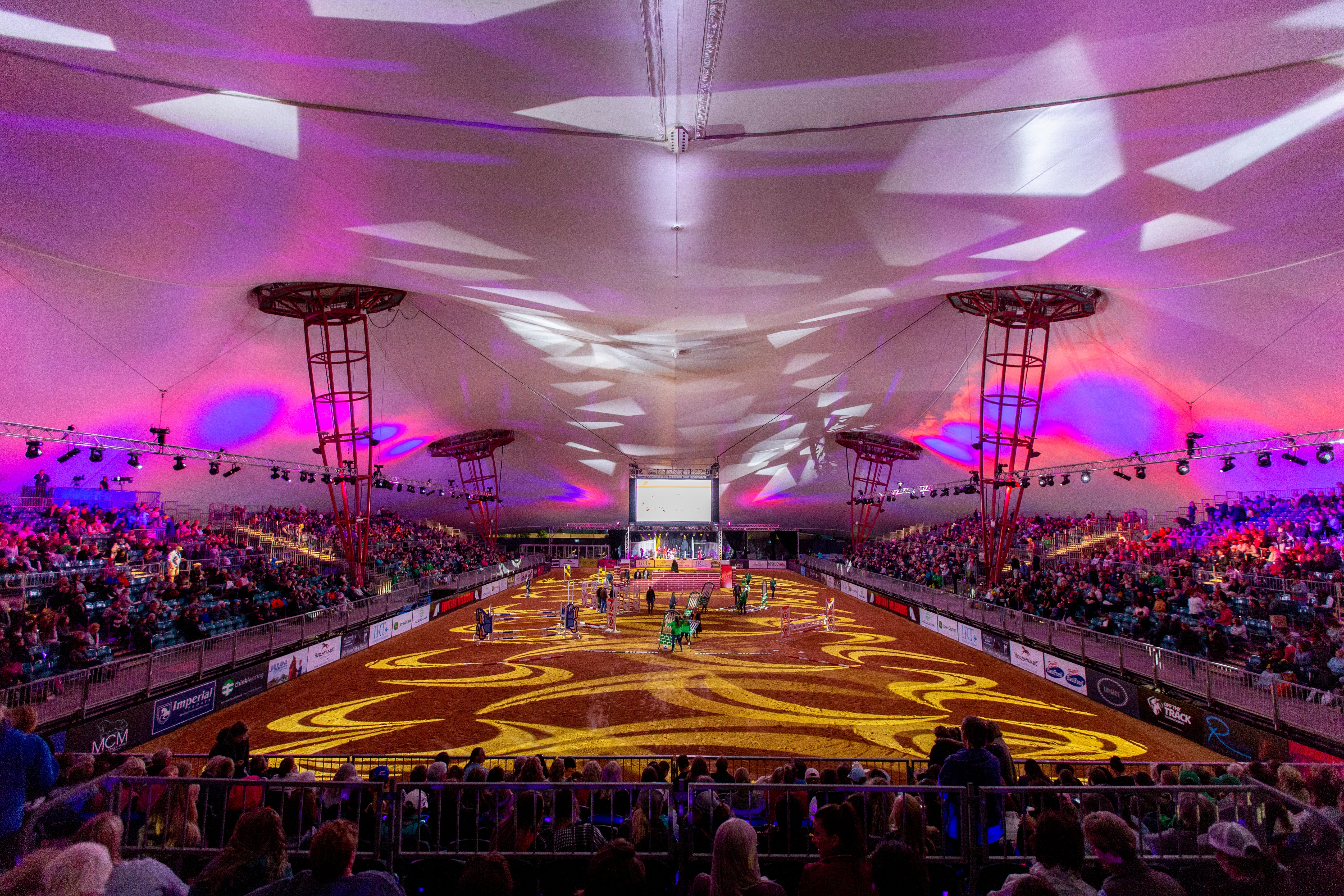 Large indoor sports arena with lighting and rigging