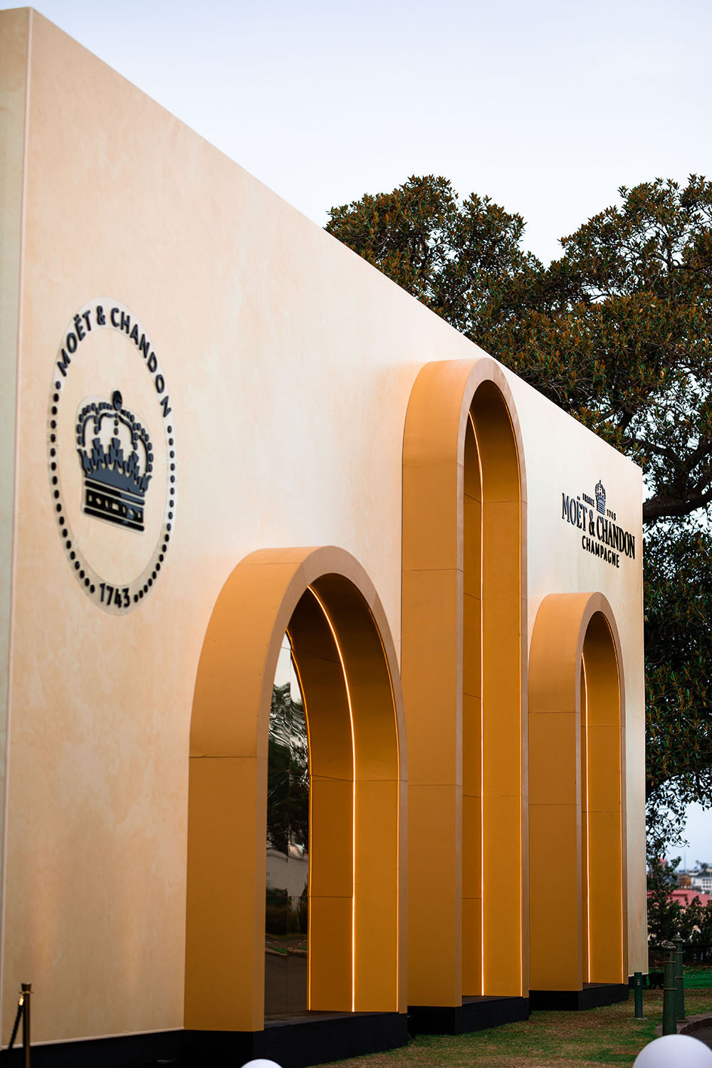 Marquee with Moet & Chandon branding and architectural design