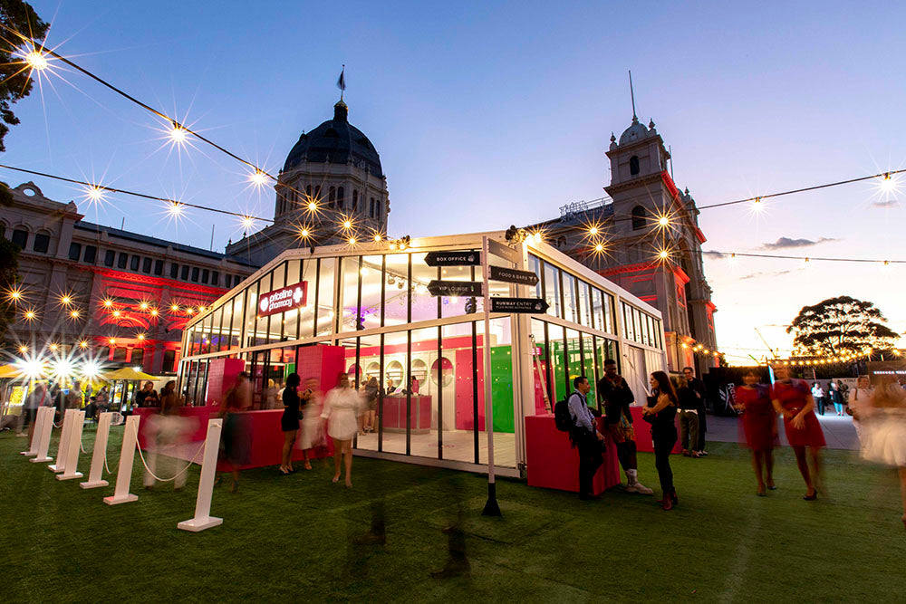 Alto Marquee at dusk at Melbourne Fashion Week for a Priceline Pharmacy pop up.
