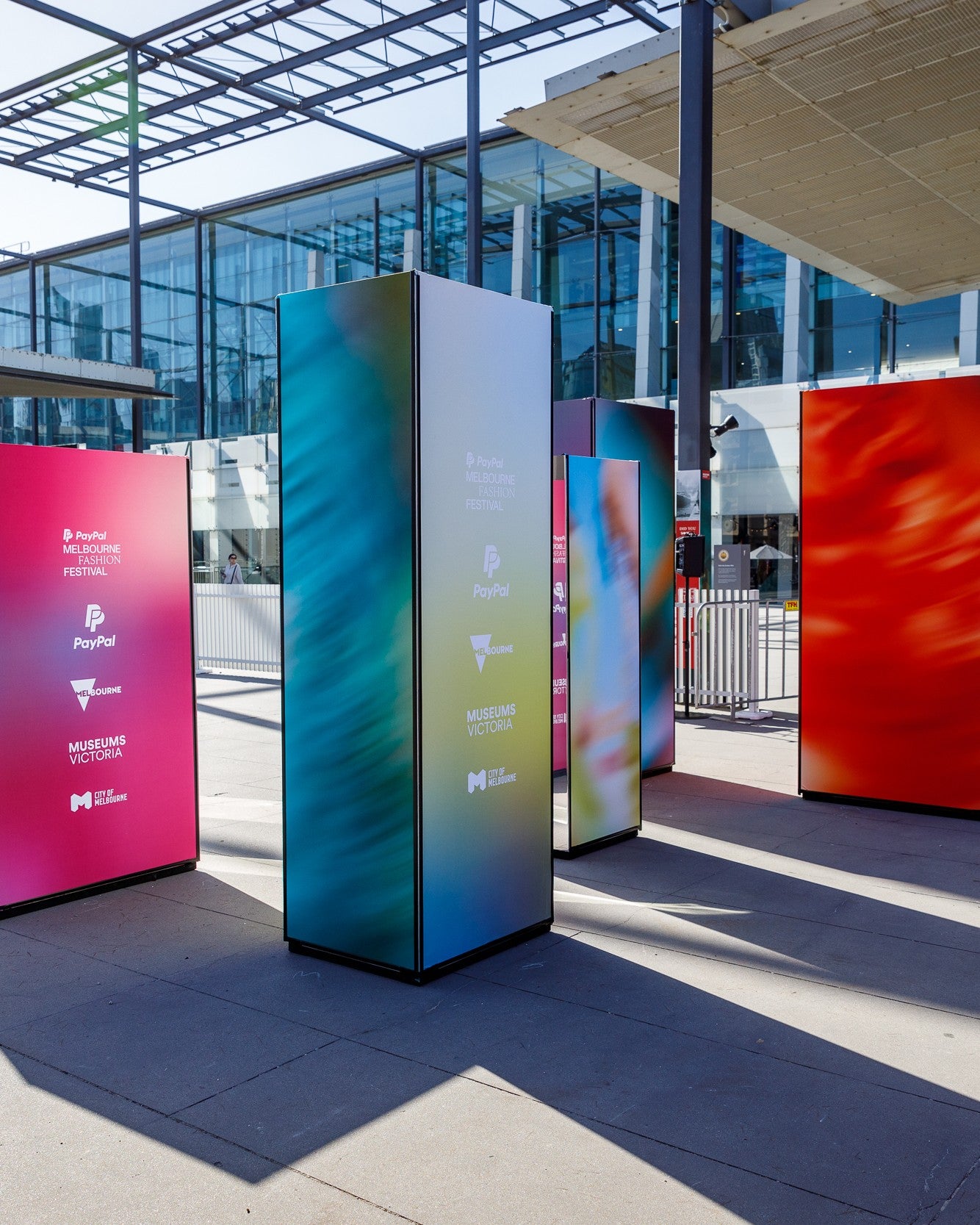 Colorful display stands at Melbourne Fashion Festival