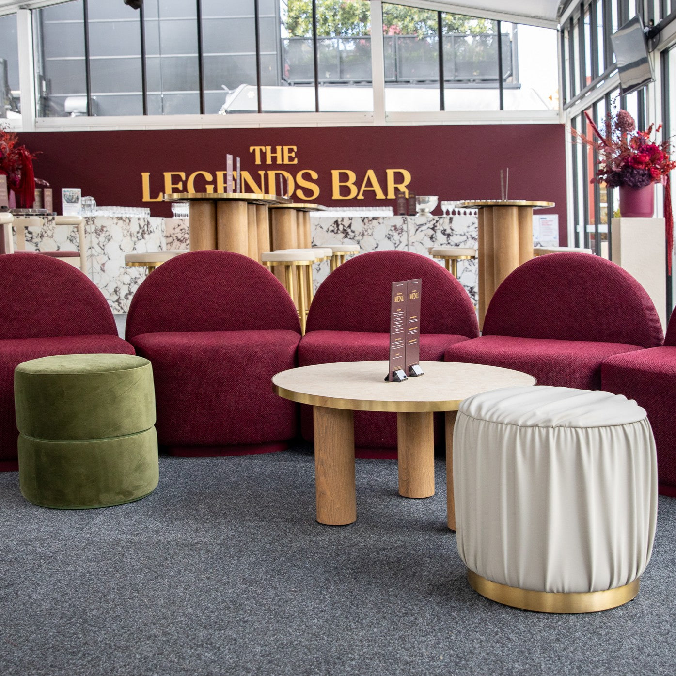 Harry The Hirer hire furniture inside a September Club AFL Marquee