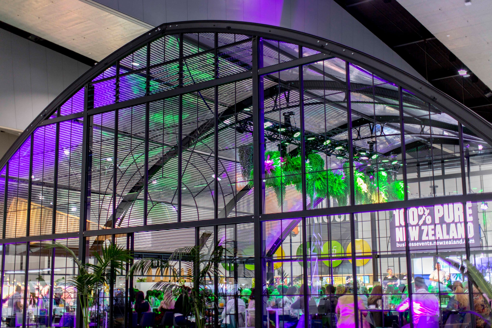 Atrium Marquee with a large glass facade and interior lighting used for an expo stand at MCEC in Melbourne
